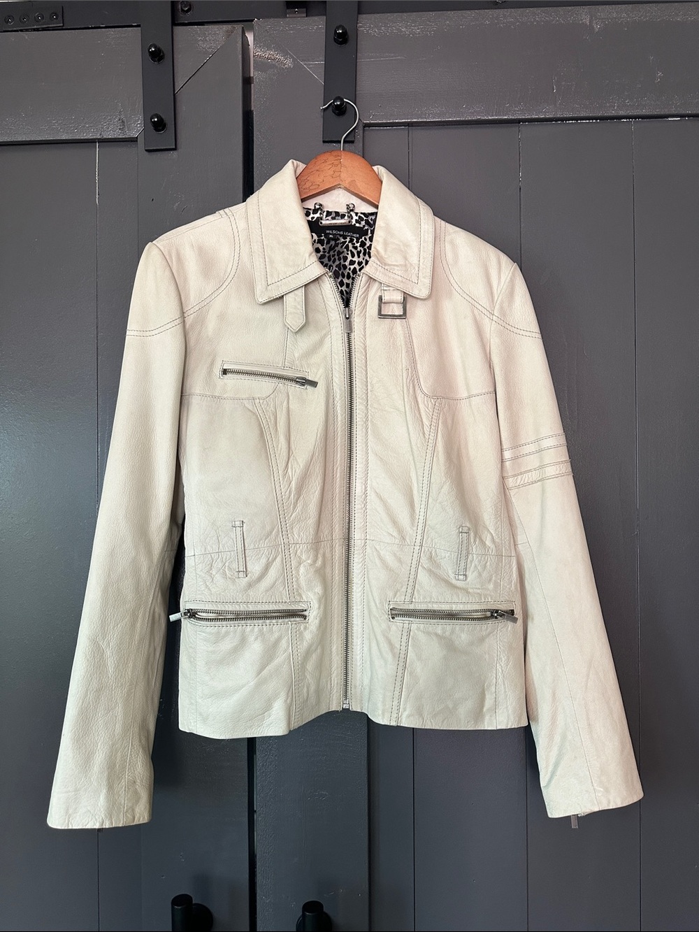 Wilsons Leather Cream Zip-Front Leather Jacket